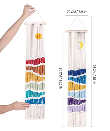 Boho Macrame Wall Hanging Decor Set, 2Pcs Southwest Bohemian Handmade Woven Sun&Moon Mountain Gegraphy Tapestry With Long Tassel, Gypsy Lanscape Ornament For Living Room Minimalist Bedroom Decoration #TOP4