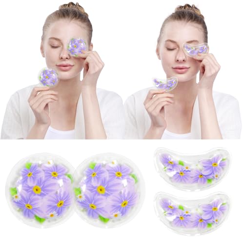 Image of 4PCS Gel Eye Ice Pack Set, Cold & Hot Compress, Reusable Cooling Gel Pads for Strain Relief, Swelling, Dark Circles, Redness, Puffy Eyes, Surgery Recovery(4 Purple flowers)