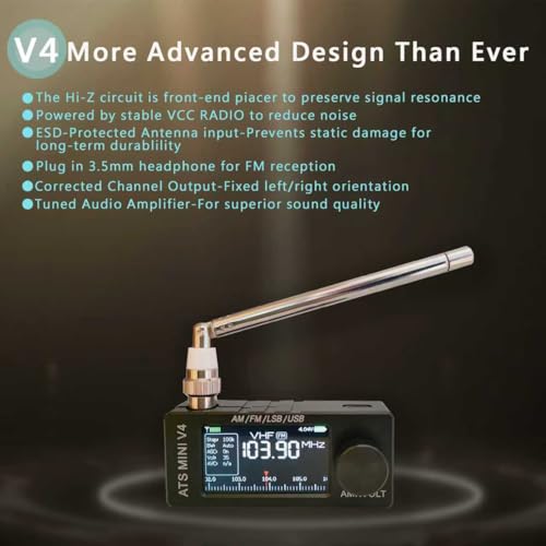 Image of Upgraded SI4732 Mini Radio, ATS MINI V4 Pocket Shortwave Radio, with Built-in Headphone Amplifier and Hi-Z, Exquisite Metal Shell, Portable AM /FM /LSB /USB All Band Receiver for Outdoors and Daily use