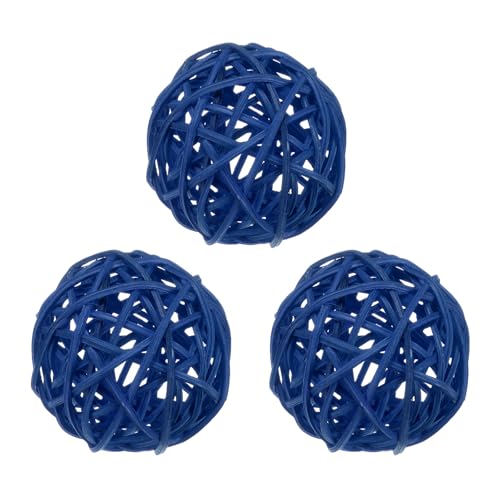 M METERXITY 3-Pack Wicker Rattan Balls 80mm/3.1 Inch Decorative Rattan Balls Orbs Vase Fillers Bowl Fillers for Christmas/Weddings/Thanksgiving/DIY Crafts/Home Decor [Blue]