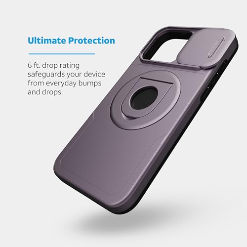 Étui pour iPhone 15 Pro Max antichoc violet avec cache caméra et anneau magnétique utilitaire