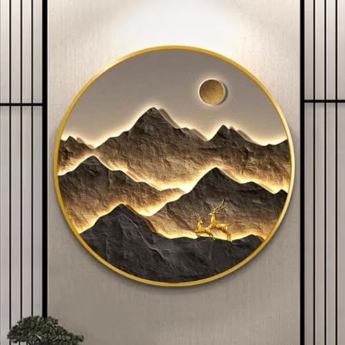 Image of CMYCYDDPLY Round LED Mountain Wall Art, Textured 3D Backlit Decor Painting