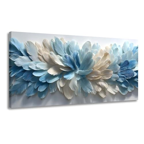 GAFSING Powder Blue Ivory Feather Canvas Wall Art for Living