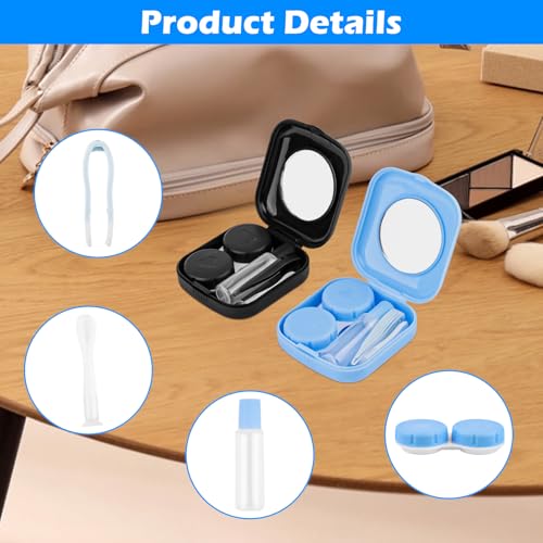 2 Stück Kontaklinsenbehälter, Kontaktlinsen Aufbewahrung, Kontaktlinsenhalter mit Spiegel, Kontaktlinse Kasten, Tragbar Kontaktlinsenbehälter Reise Kontaktlinsenetuis, für Reisen zu Hause im Freien