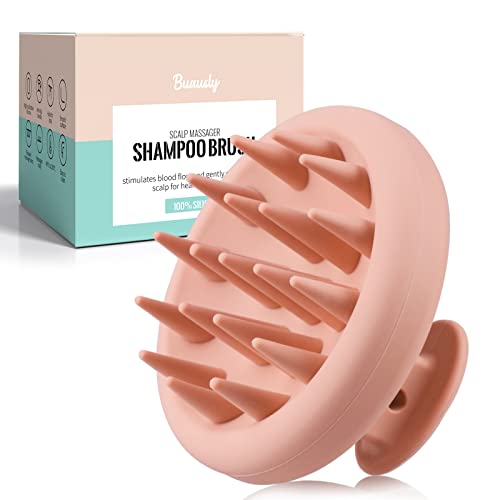 Silicone Scalp Massager Hair Growth Shampoo Brush, BuauSly Scalp Brush with Soft Bristles, Scalp Scrubber/Exfoliator for Dandruff Treatment, Wet Dry Hair Massager Gifts for All Hair Types(Salmon Pink)