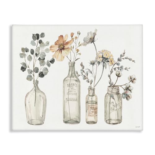 Image of Stupell Industries Antique Floral Bouquets Flowers Glass Jar Painting, Canvas, 30 x 40 | Stupell Industries | 40 x 30 Inches, Easy to Hang and Sturdy, Made in USA, by Lisa Audit