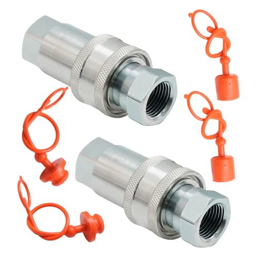 Image of 2Pcs 1 /2 inch Hydraulic Quick Connect Tractor Coupler, ISO 7241-A Ball Valves Type Hydraulic Quick Coupler, Quick Connect Coupling with Dust Caps