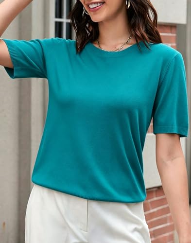 Image of SANGTREE Short Sleeve Sweater for Women Crewneck Summer Knit Tops | Summer Knit Pullover Tops.Perfect for Daily,Work,Home,Holiday,Travel,Shopping Etc.