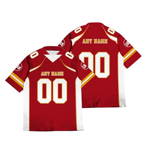 WEOPLKIN Camiseta de Fútbol Americano Personalizada, Nombre Logo Número Personalizados Camiseta de Rugby para Hombres Mujeres rojo