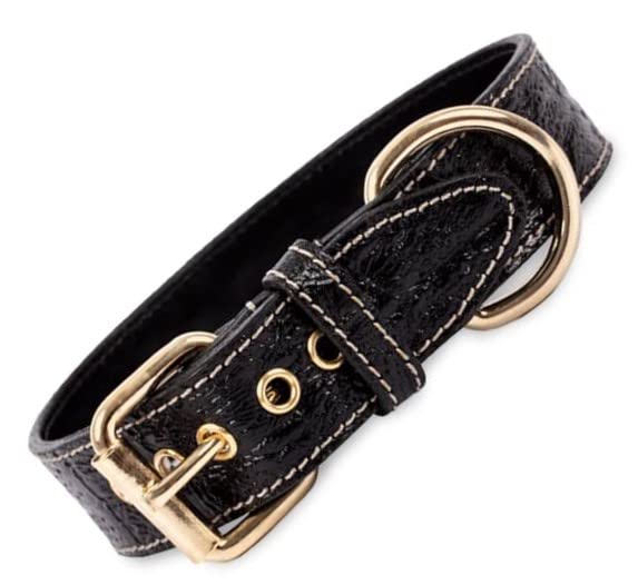 Handgefertigtes Leder-Hundehalsband – Krokodilprägung, XXS (19–22 Cm), Schwarz, Mit Metallzubehör