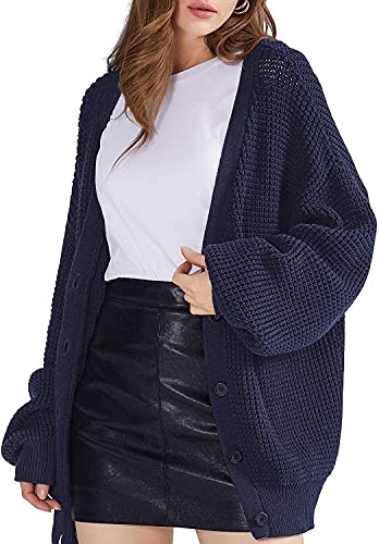 Cardigan pour femme Pull boutonné en coton à manches longues Cardigans en tricot surdimensionnés (Color : 04navy, Size : 3X-Large) Cover