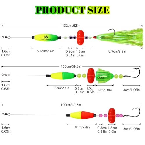 Kit listo para usar MAFIMOEA 4 piezas para pesca de bagre con anzuelos de círculo de alta resistencia, tubo sonoro 2 en 1 y cuentas de ruido duales, aparejos con boya ajustable para agua dulce y salada miniatura 2