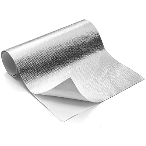 FLASLD Aluminized Heat Shield Mat Thermal Barrier Adhesive Backed Heat Blanket 12'' X 24'', Fiberglass Insulation Reflective Material High Temp Protection Cover