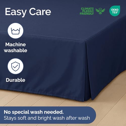 Pleated Bed Skirt King Size - 3 Sided Pleated Bed Skirt King - Ultra-Soft, Easy Fit with 12 Inch Tailored Drop - Hotel Quality, Wrinkle Free & Fade Resistant - for Women, Men, Kids & Teens - Navy