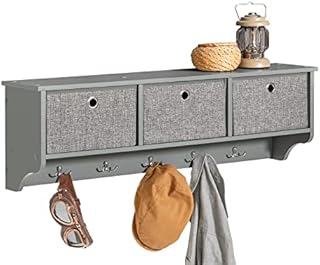 SoBuy FRG282-HG, regał ścienny na ubrania, regał ścienny, szafka do przechowywania z 3 koszami 5 haczykami, szary