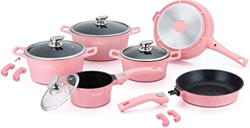 ROYALTY LINE RL-ES2014M RL-ES2014M - Set di pentole con rivestimento in marmo, 14 pezzi, colore: Rosa