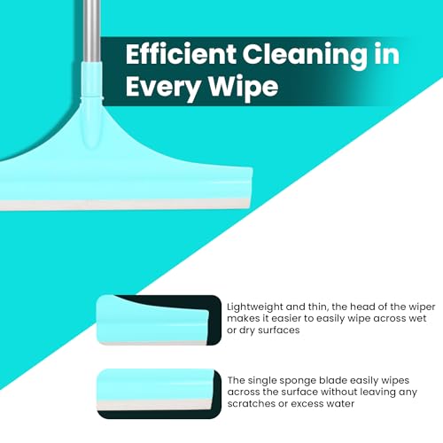 Image of Zureni Squeezee Wiper 16 inch with Silicone Blade, Laminated Rod, and Tapered Rubber for Water, Floor Cleaning, and Dirt Removal for Home, Glass & Tiles in Bathroom & Kitchen (Random Colours)