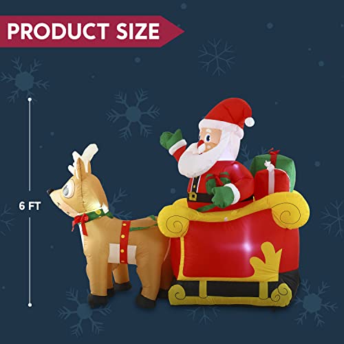 Joiedomi 6 Ft Long Christmas Inflatable Santa Claus On Sleigh, Inflatable Christmas Yard Decorations With Build-In Led Blow Up Self-Inflatable For Christmas Party Outdoor Yard Garden Lawn Décor #TOP4