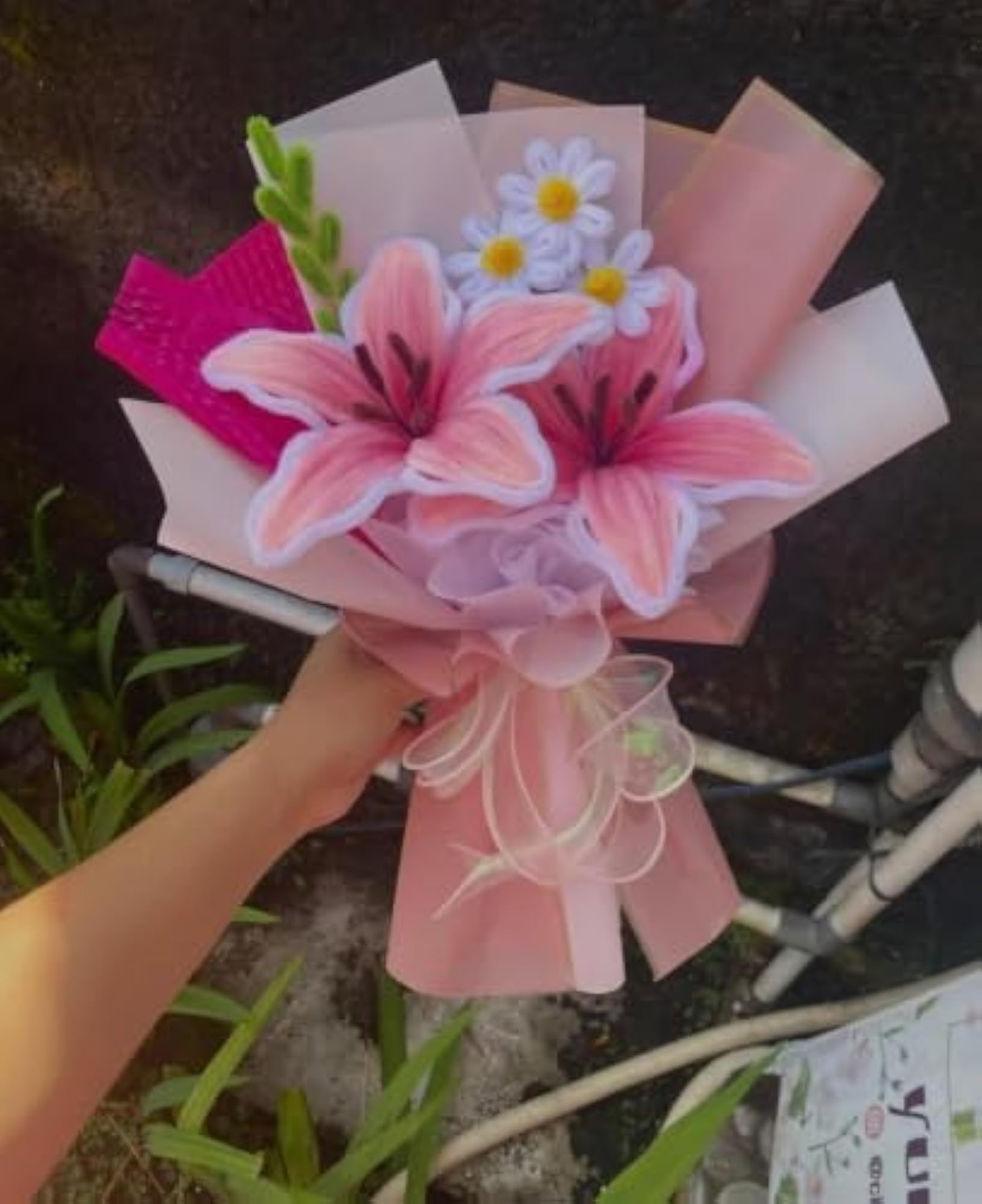 Handmade Pink Flower Bouquet, Premium Knitted Floral Arrangement