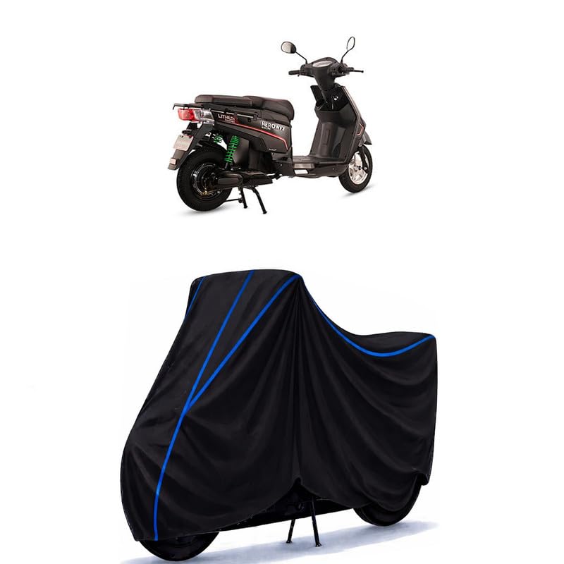 Image of Scooty Cover Water Resistant for Electric Nyx STD | Universal Scooter & Bike Cover | Heavy Duty UV Dust, Rain & Scratch Protection | Elastic Fit All Weather Indoor Outdoor | Black with Blue Piping