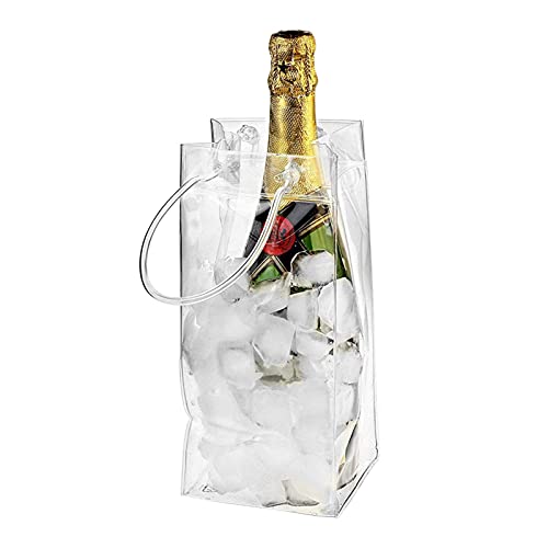 Lot de 2 sacs à glace pour vin, bière, refroidisseur de vin blanc transparent avec poignée pour boissons froides de fête