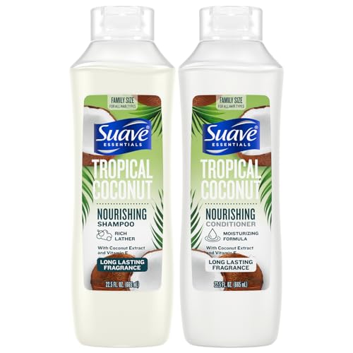 Suave Shampoo & Conditioner Set, Tropical Coconut – Everyday Nourishing Formulas with Coconut Extract & Vitamin E, 22.5 Oz Ea (2 Piece Set)