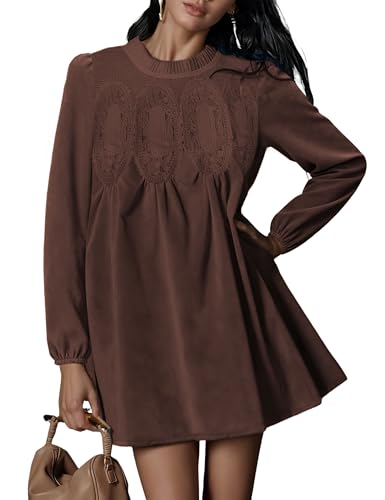 Athlisan Women's 2025 Fall Mini Dress Long Sleeve Faux Suede