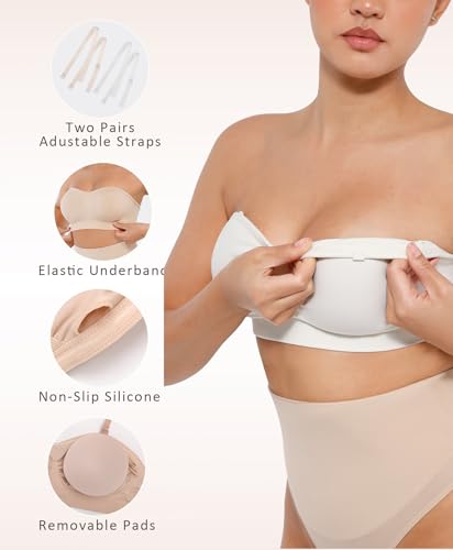 Image of FeelinGirl Strapless Bra for Women Seamless Wireless Bralette - Strapless Support, Adjustable & Padded, Full Coverage