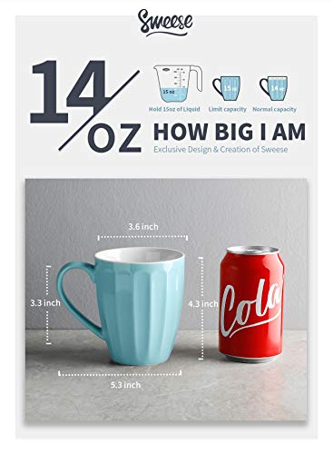 Sweese 602.102 Porcelain Fluted Mugs - 14 Ounce Coffee Cup Set for Coffee, Tea, Cocoa, Set of 4, Turquoise - Image 3