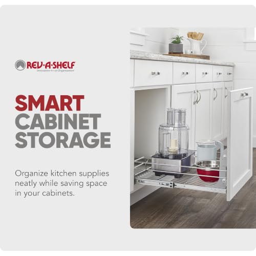 Image of Rev-A-Shelf Steel Wire Pullout Drawer Organizer Shelf for Kitchen Cabinets, Slide Out Storage Basket, Min Opening Width of 20.5 inch, 21 inch x 20 inch, 5WB1-2120CR-1