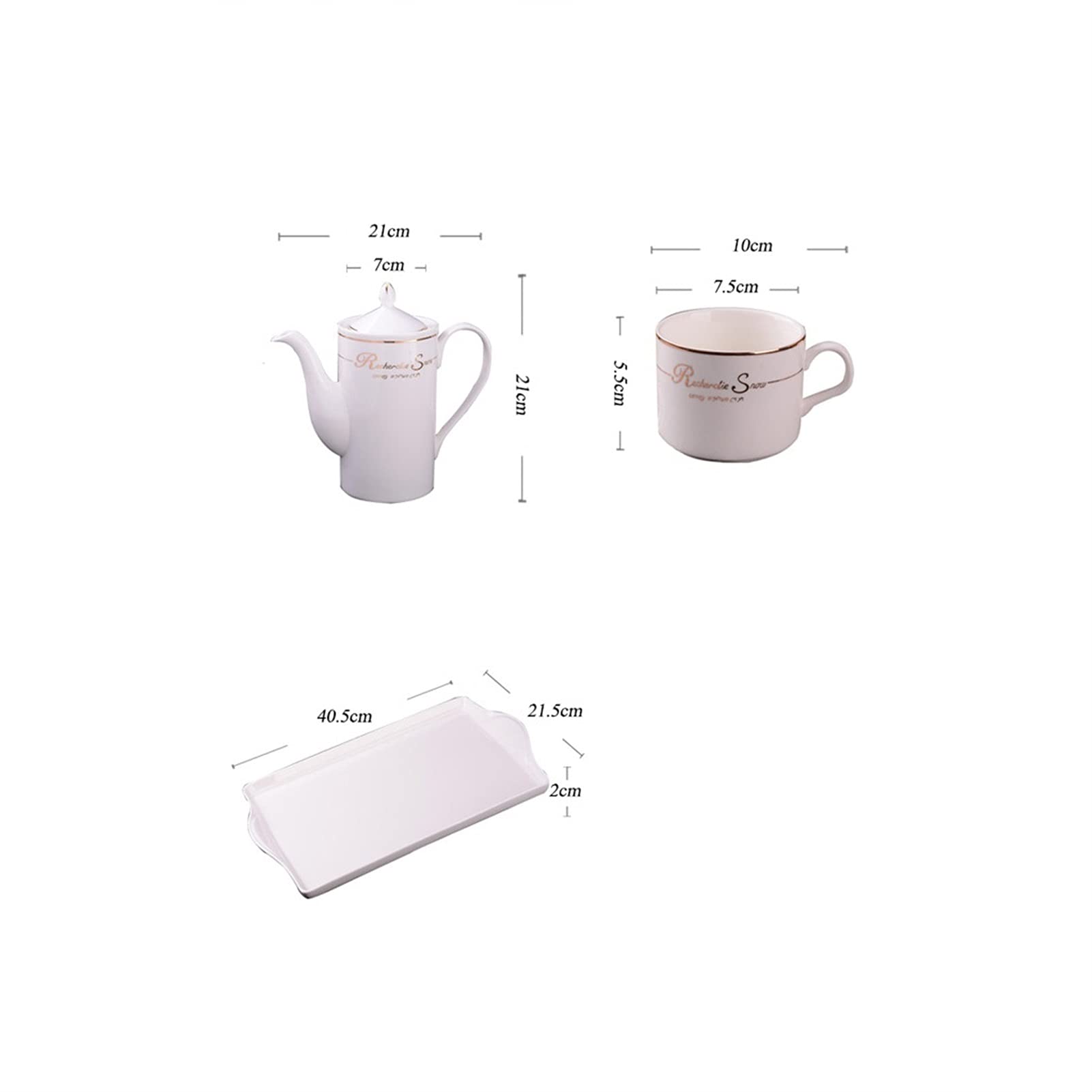 Tazze da caffè Set tazza di caffè in cina ossea (set da 6 pezzi) 19 oz teiera, quattro tazze e vassoi da 5 oz.Adatto for tè / caffè / pomeriggio tè / festa di compleanno / nozze ecc. Set di tazze da c