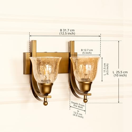 Image of Divine Trends Antique Brass Finish Double J Wall Light with Cup Crackled Glass Golden Luster for Living Room, Bedroom, Home Decoration, Hotel Wall Lamp Pack of 1