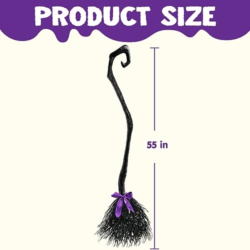Image of JOYIN 55'' Halloween Witch Broom Cane with Ribbons, Witches Broomstick for Kids Women Wizard Costume Parties, Photo Booth Accessory Stage Prop, Halloween Decorations