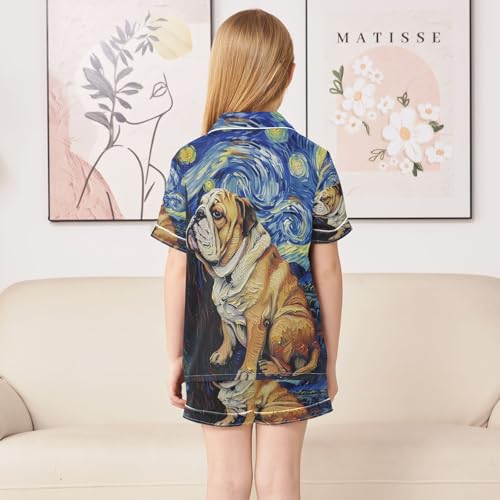 ALAZA French Bulldog Van Gogh Sky Satin Pajamas Set Short Sleeve Button Down Sleepwear Summer Pjs 2 Piece4