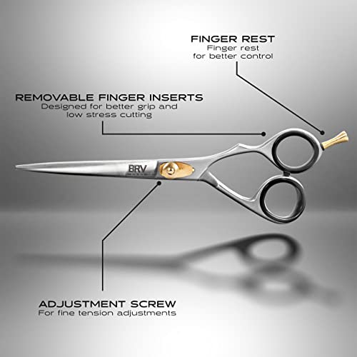 Brv Men Professional German Steel Hair Scissors - 6.5" - Hammer Forged, Hand Sharpened And Hand Polished Hair Cutting Scissors - 100% Stainless Steel (Silver) #TOP5