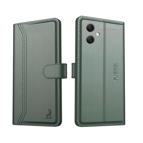 Image of AIBEX Compatible for Samsung A05 / Samsung F05 / Samsung M05 Flip Cover Leather Finish | Inside TPU with Card Pockets | Wallet Stand | Complete Protection Flip Case - Green