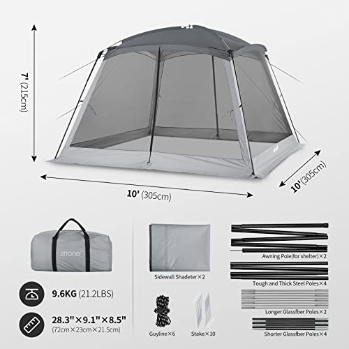 Attoner Screen House Room For Camping 10'X10' Mesh Net Wall Canopy Gazebos 6-8 Person Easy Installation, Upf 50+ Sun Shelter Suitable For Beach Garden Outdoor #TOP1