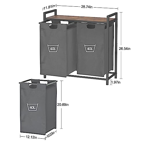 Amhancible Laundry Hamper With Shelf, Laundry Basket 2 Section, Laundry Sorter Organizer, Clothes Hamper With Pull-Out And Removable Bags, Top Table, For Laundry Room Hls02Bg #TOP3