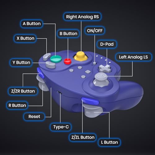 Image of Wireless GameCube Controller for NGC Console, 2.4 GHz Receiver, Indigo | (Built-in Vibration) (Rechargeable) (Analog Triggers / Stick)