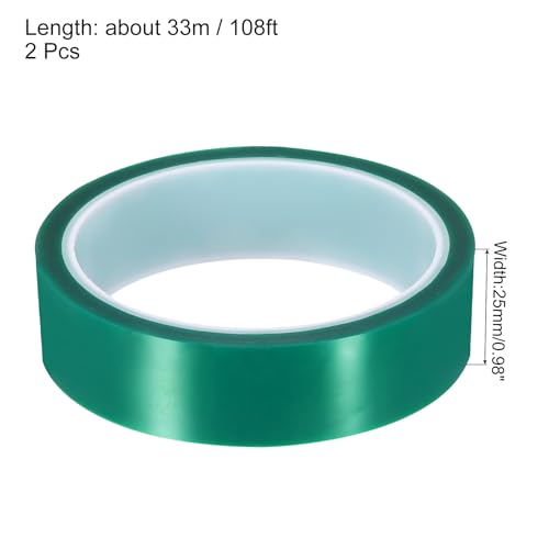 Image of uxcell Green Heat Tape, 2 Rolls 25mmx33m 108ft High Temperature Heat Resistant Tape for Sublimation,Heat Vinyl Press,Heat Transfer, Circuit Board, No Residue