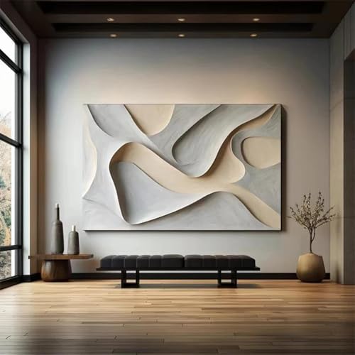 Toile murale vague blanche d'art abstrait premium relief visuel minimaliste 40x60cm