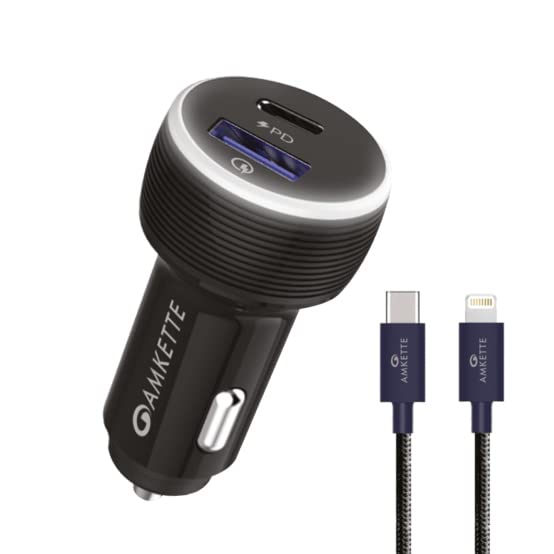 Amkette Power Pro 2 Port 36 Watts iPhone Car Charger with PD Type C and Quick Charge 3.0 & Free Type C to Lightning Braided Cable, 1 Year Warranty (Black) (B08R3YTF8M) Amazon Price History, Amazon Price Tracker