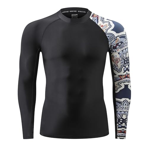 Image of HUGE SPORTS Men's Rash Guard Long Sleeves UPF 50+ UV Sun Protection Quick Drying Splice Compression Swim Shirts