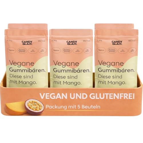 Gummies Vegan de Mango Maracuyá Pack 5 Bolsas - Elaboradas Jugo de Fruta Concentrado - Sabor Intenso - Fuente de Fibra - Sin Aditivos Artificiales - Veganas y Sin Gluten