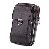 ウエストバッグ レザー メンズ 携帯ケース 本革 ベルトポーチ 軽量 フラップ付き ベルト 携帯バッグ タバコケース 携帯収納 3室 コンパクト ブラウン 縦型 Lサイズ