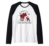 merry christmoose moose buffalo rosso plaid natale maglia con maniche raglan