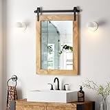 Menscha Farmhouse Barn Door Mirror 22”x32” Rustic Decorative Vanity Mirrors Wall Decor Mirror for Bathroom Living Room Entryway