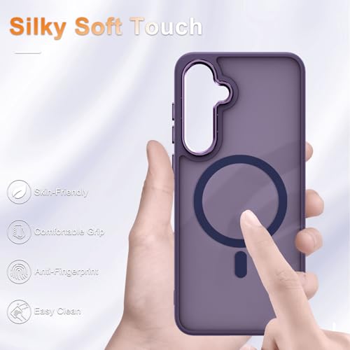 Image of YENAPOON for Samsung Galaxy S24 FE Case, Matte Magnetic Phone Case with 1 Screen Protector, Support for Magsafe, Translucent Frosted Slim Shockproof Protective Cover for Samsung Galaxy S24 FE, Purple
