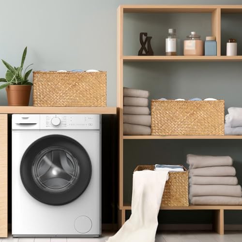 IGNPION Seagrass Storage Basket Woven Seagrass Desktop Baskets Rectangular Bathroom Storage Organiser Box, Shelves & Desks Decorative Basket Multipurpose storage Hamper, Large (Caramel, XL) - Cosy Home Interiors IGNPION Seagrass Storage Basket Woven Seagrass Desktop Baskets Rectangular Bathroom Storage Organiser Box, Shelves & Desks Decorative Basket Multipurpose storage Hamper, Large (Caramel, XL) - Image 2