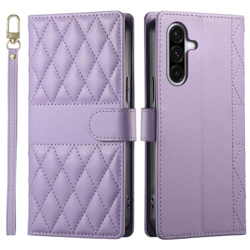 Housse Samsung Galaxy A52S violette en cuir quadrillé pour organiser vos sorties